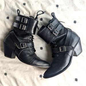 All Saints pointy toe buckle boots